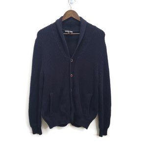 Express Womens Navy Blue Classic Button Up Knit Cardigan Sweater Size L Acrylic